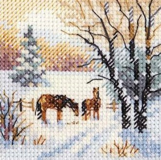 0-238 Winter came. Horses 7x7 cm