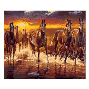 7265 Sunset - horses 50x60 cm