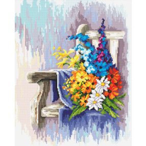 ZN8363 Bench with flowers 30x37 cm