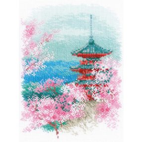 1743 Sakura. Pagoda 18x24 cm
