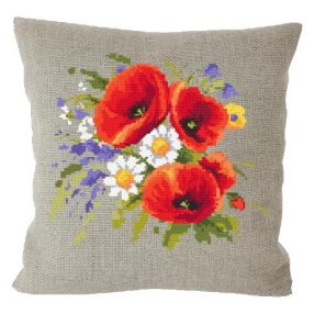 ZU10122  Pillow with poppies linen 40x40 cm
