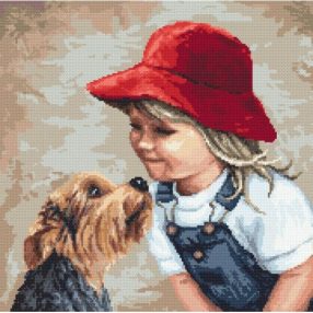 10135 Girl with a yorkie 41x41 cm