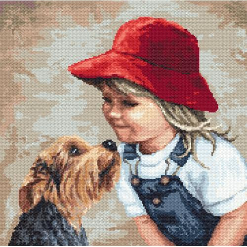 10135 Kislány Yorkie-val 41x41 cm