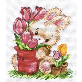 S715 Rabbit with Tulips 13x16 cm