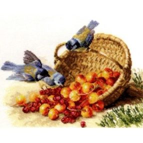 1-14 Chickadees and Sweet Cherries 32x24 cm