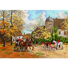 1919R Georg Koch - Érkezés a vadászatra 50x70cm