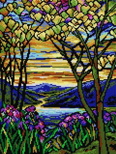 2099J Louis C. Tiffany - Tájkép írisszel és liliomfával 30x40cm