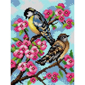 2119F Cinkék a virágzó almafán 18x24cm