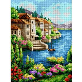 2179J Tájkép virágokkal és vitorlással 30x40cm