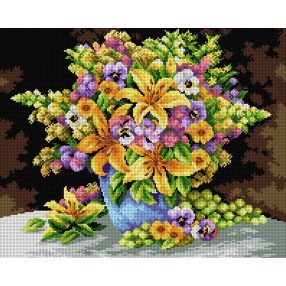 2384M Árvácskák és liliomok kék vázában 40x50cm