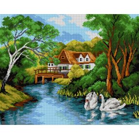 2522M Erdei ház hattyúkkal 40x50cm