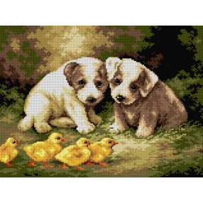   2623J Lilian Cheviot-Sealyham Kiskutyák és kiskacsák 30x40cm