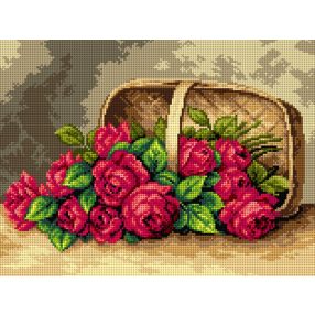 2633J Egy kosár vörös rózsa 30x40cm