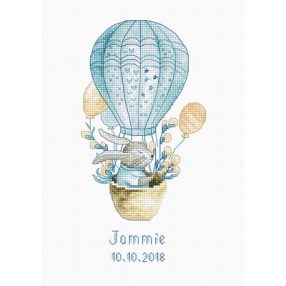 B1150 Nyuszi a hőlégallonon - babaköszöntő 9x18 cm