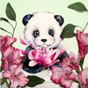 WD2341 Panda and Flowers 38x38 cm