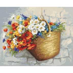 Z10168 Bouquet with poppies in the basket 37x30 cm