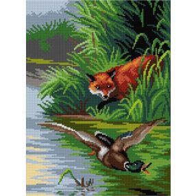 3139J Adolf Heinrich M.-Vadászó róka 30x40 cm