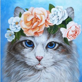 WD2464 Blue-Eyed Cat in Flowers 38x38 cm