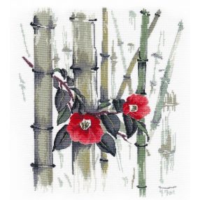 S1268 Camellias in Bamboo Grove 30x27 cm