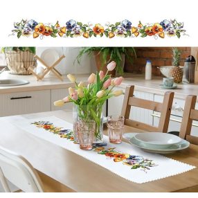 ZU10422 Long table runner with pansies 117x21 cm