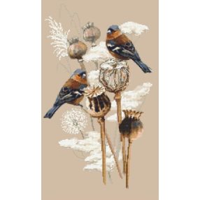 10438 Sparrows and poppies 31x52 cm