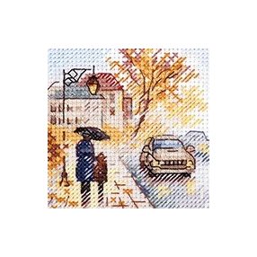 0-218 Autumn in the city. Wet boulevard 7x7 cm
