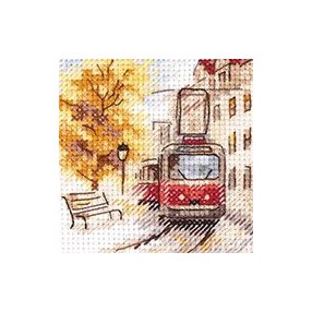 0-217 Autumn in the city. The tram 7x7 cm