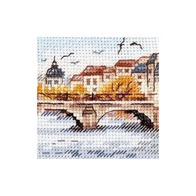 0-216 Autumn in the city. Seagulls over the bridge 7x7 cm