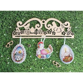 OR211 Fa hímzés akasztó - csirkék 35x12 cm