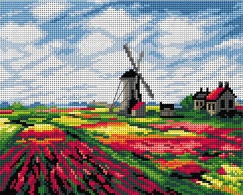 3299H Monet - Tulipánok a rijnsburgi szélmalomnál 24x30 cm