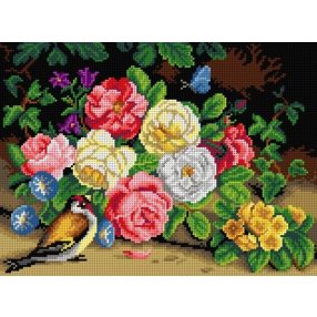 3242J Madár és rózsák 30x40 cm