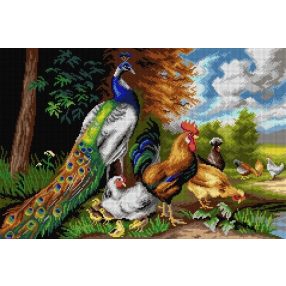 3216Q J.Scheuerer-Páva,kakas és csirkék 40x60 cm