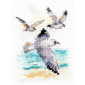 0-221 Wind from the sea. Seagulls 6x9 cm