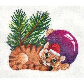 S1421 Tigris karácsonyi gömbbel 13x12 cm