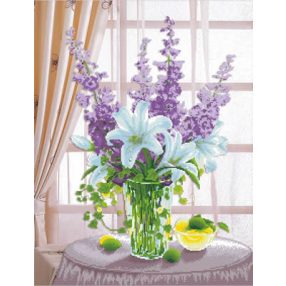 nc650-001 Lillies & Hollyhocks 48x63 cm