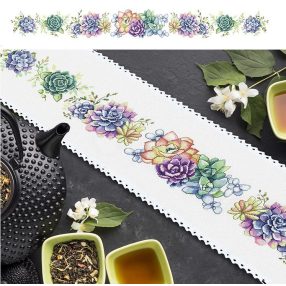 ZU10481 Long table runner with succulents 117x21 cm
