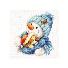 0-204 Snowman and dog 12x13 cm