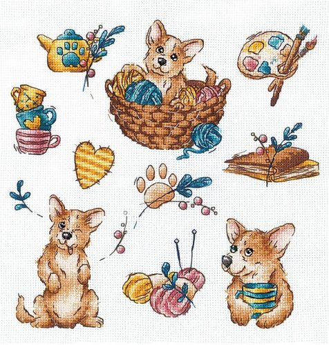 SANS-65 Sampler Corgi  21x21 cm