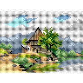 3384 Carl Lafite - Fa házikó a tó partján 18x24 cm