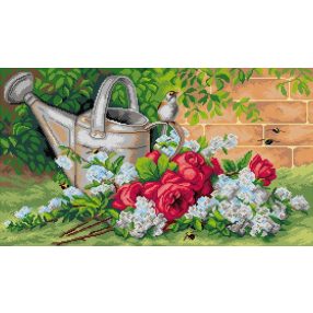 3388 P.d.Longpre - Rózsák, dongó és madár 40x70 cm