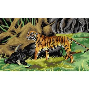   3386 Friederich Wilhelm Kuhnert - Tigris áldozatával 30x50 cm