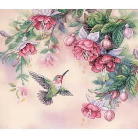 D13139 Hummingbird with Fuchsias 35x30 cm