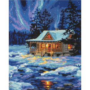 D71-20072 Winter Sky Cabin 28x36 cm