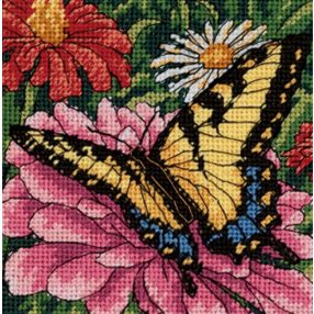 D07232 Butterfly on Zinnia 13x13 cm