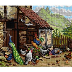 3306 Carl Jutz - Csirkék és páva az udvarban 40x50 cm