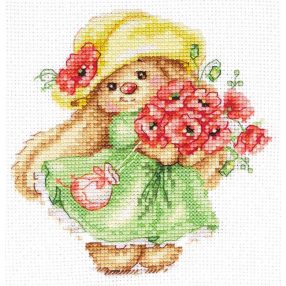 0-232 Bunny Mi with poppies 13x13 cm