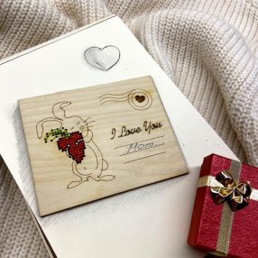 KF022-130 Wooden Postcard I love you-Rabbit 9x11 cm
