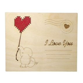 KF022-131 Wooden Postcard I love you. Elephant 9x11 cm