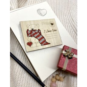 KF022-132 Wooden Postcard I love you-Bear 9x11 cm