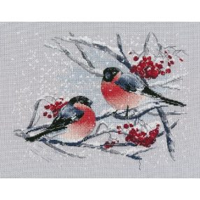 S1522 Bullfinches on the mountain ash 25x20 cm